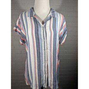 Miami Striped Button Down Short Sleeve Shirt Women's Size XS